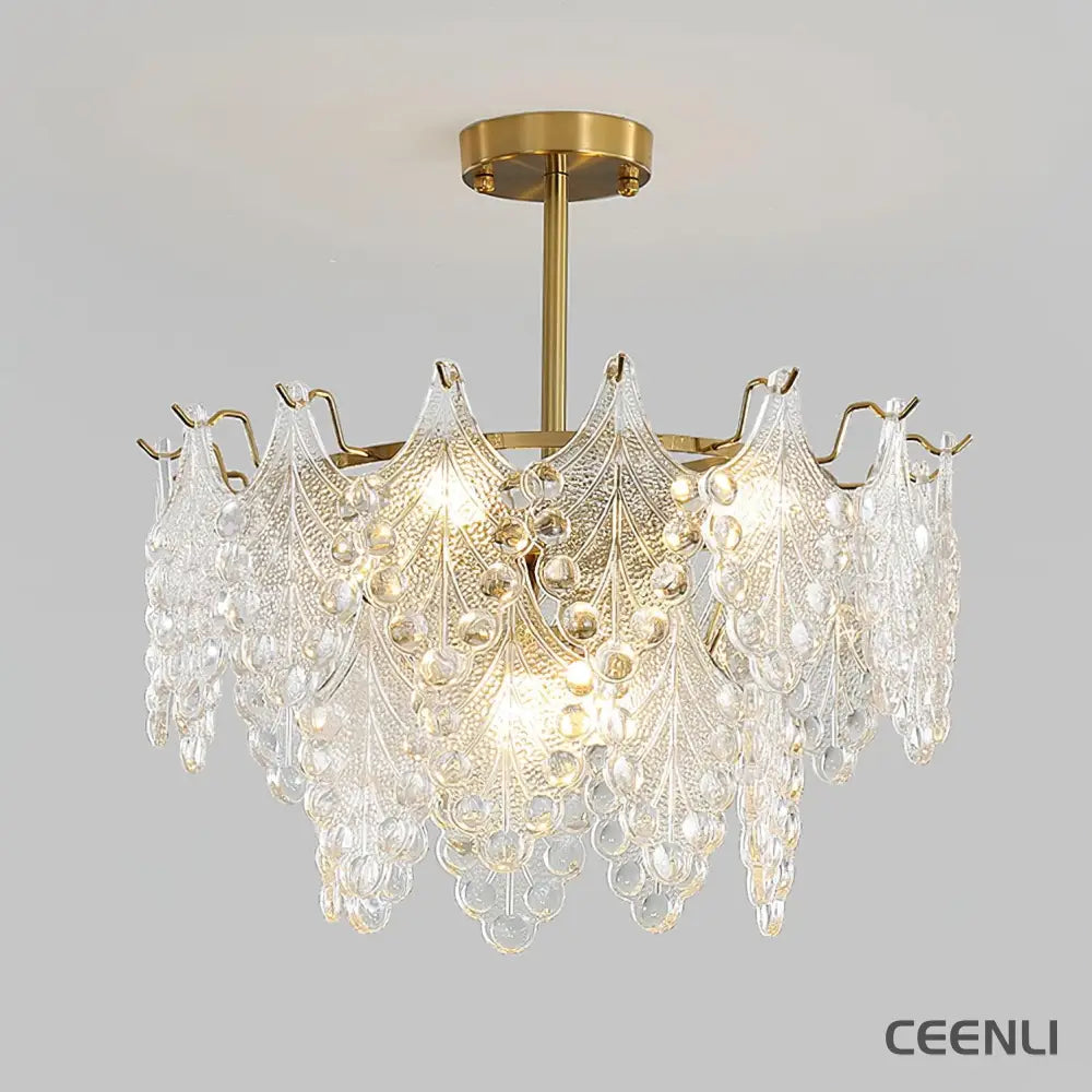 Tiered Carved Glass Chandelier 2 Tiers Φ 23.6″ x H 10.6″ / Dia 60cm x H 27cm / Gold Chandelier