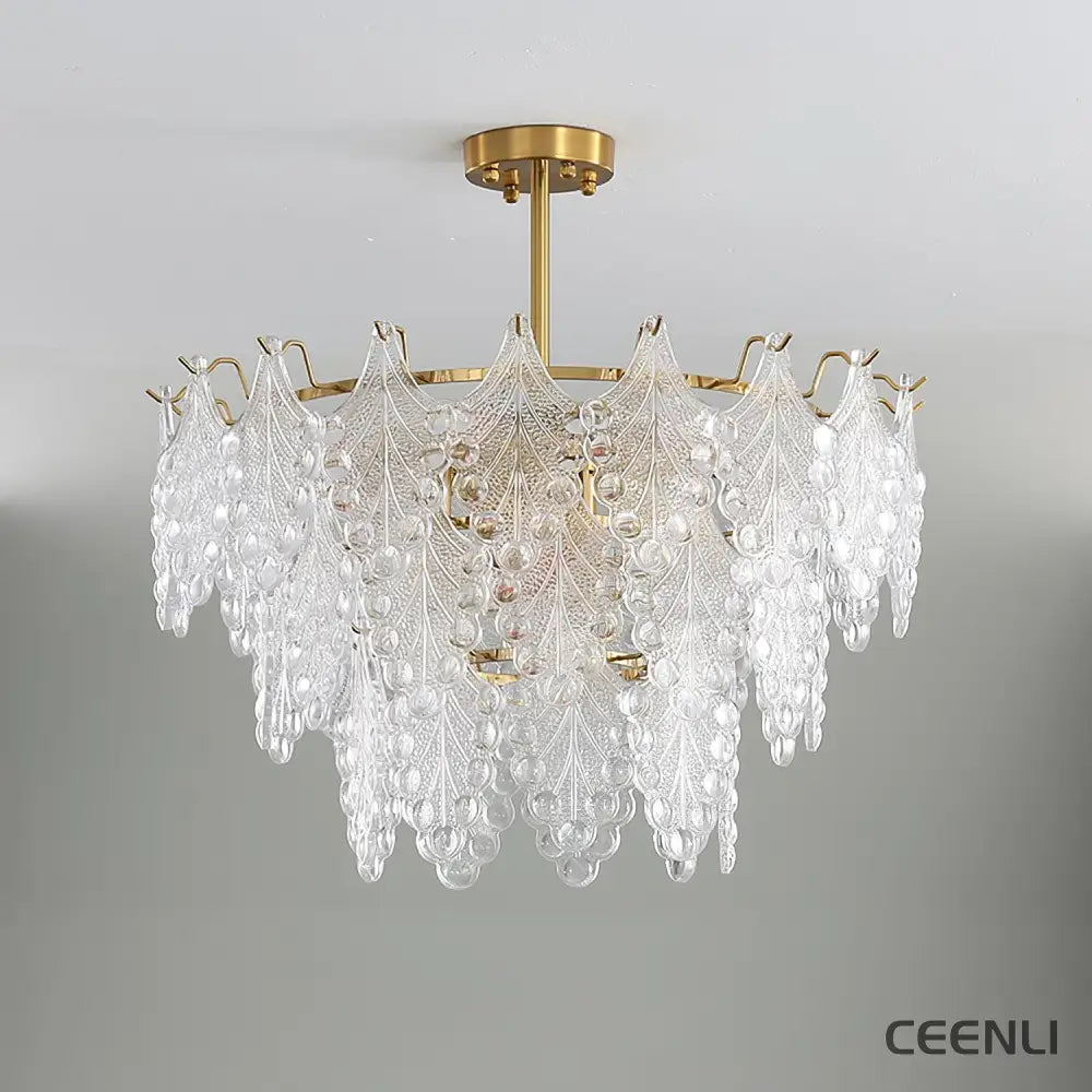 Tiered Carved Glass Chandelier 3 Tiers Φ 19.7″ x H 11.8″ / Dia 50cm x H 30cm / Gold Chandelier