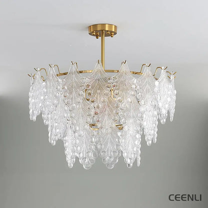 Tiered Carved Glass Chandelier 3 Tiers Φ 19.7″ x H 11.8″ / Dia 50cm x H 30cm / Gold Chandelier