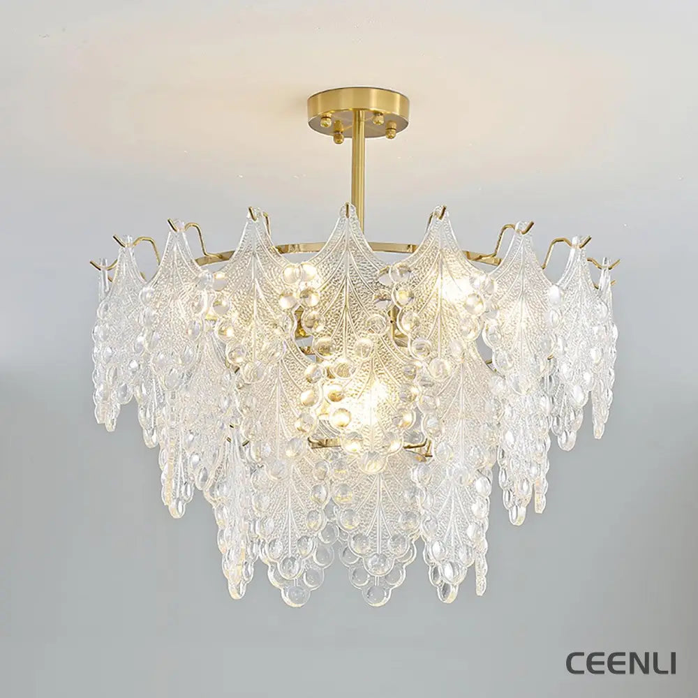 Tiered Carved Glass Chandelier 3 Tiers Φ 23.6″ x H 14.6″ / Dia 60cm x H 37cm / Gold Chandelier