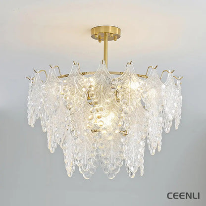 Tiered Carved Glass Chandelier 3 Tiers Φ 23.6″ x H 14.6″ / Dia 60cm x H 37cm / Gold Chandelier