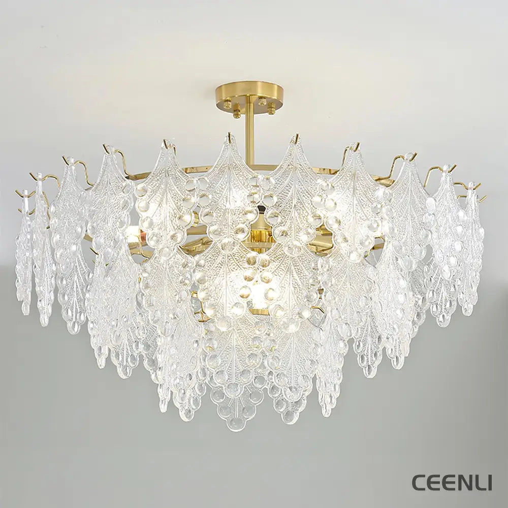 Tiered Carved Glass Chandelier 3 Tiers Φ 31.5″ x H 14.6″ / Dia 80cm x H 37cm / Gold Chandelier