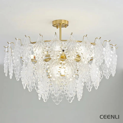 Tiered Carved Glass Chandelier 3 Tiers Φ 31.5″ x H 14.6″ / Dia 80cm x H 37cm / Gold Chandelier