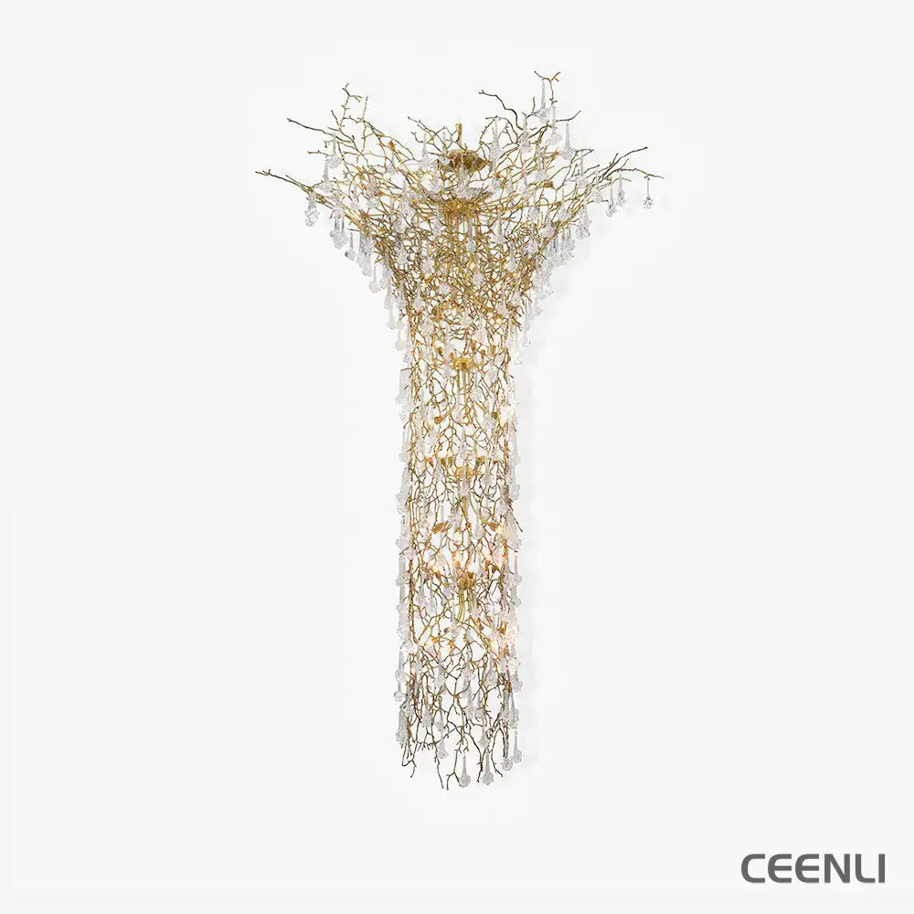 Tree Branch Staircase Chandelier ∅ 59″ x H 141.7″ / Dia 150cm x H 360cm / Brass / suitable for spaces over 12