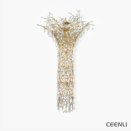 Tree Branch Staircase Chandelier ∅ 59″ x H 141.7″ / Dia 150cm x H 360cm / Brass / suitable for spaces over 12