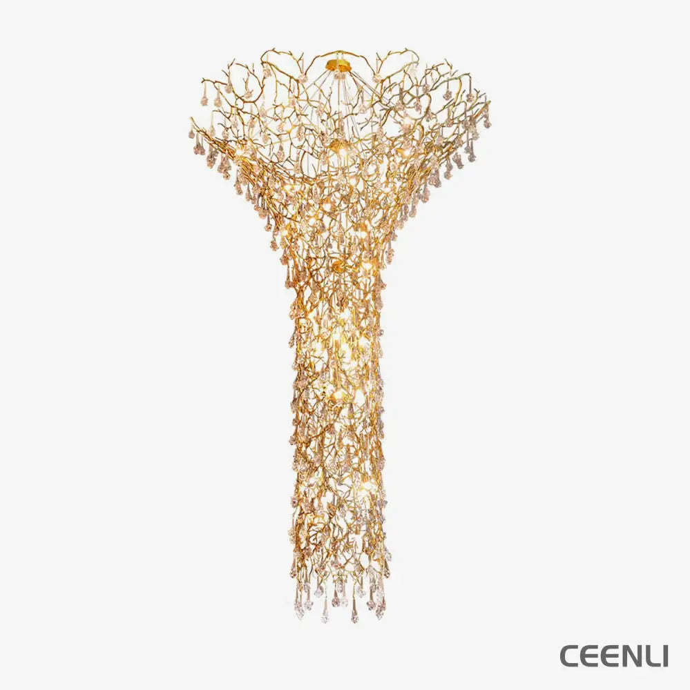 Tree Branch Staircase Chandelier ∅ 59″ x H 141.7″ / Dia 150cm x H 360cm / Brass / suitable for spaces over 12