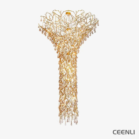 Tree Branch Staircase Chandelier ∅ 59″ x H 141.7″ / Dia 150cm x H 360cm / Brass / suitable for spaces over 12