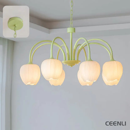 Tulip Matcha Chandelier 8 heads ∅ 30.7″ x H 15.7″ / Dia 78cm x H 40cm / Matcha & White glass Chandelier