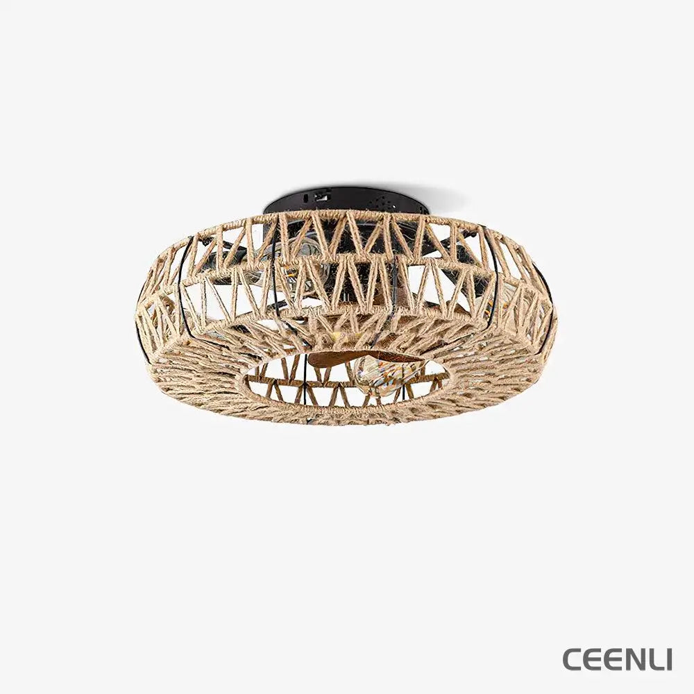 Twine With Remote Ceiling Fan Lamp ∅ 19.7″ x H 7.9″ / Dia 50cm x H 20cm / Black & Coffee Ceiling fan light