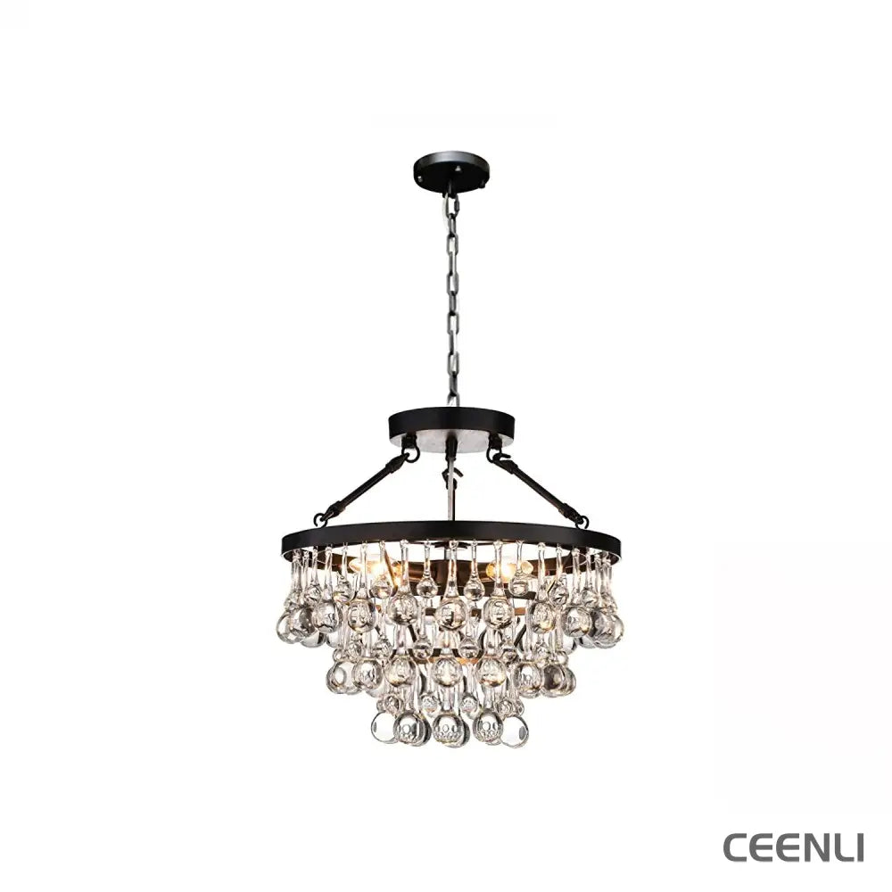 Unique Tiered Crystal Chandelier 4 heads Φ 15.7″ x H 15.4″ / Dia 40cm x H 39cm / Black Chandelier