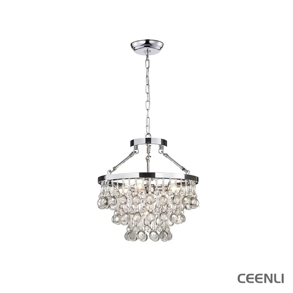 Unique Tiered Crystal Chandelier 4 heads Φ 15.7″ x H 15.4″ / Dia 40cm x H 39cm / Chrome Chandelier