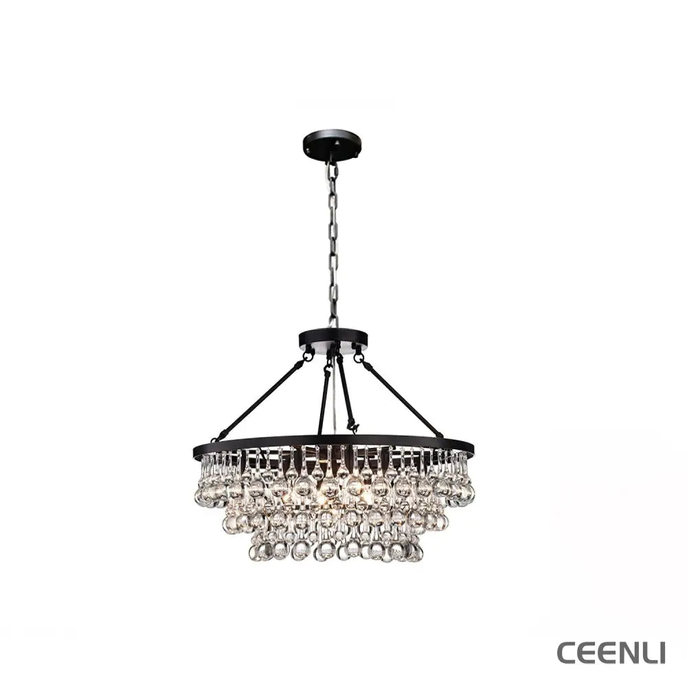 Unique Tiered Crystal Chandelier 6 heads Φ 19.7″ x H 16.5″ / Dia 50cm x H 42cm / Black Chandelier