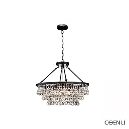 Unique Tiered Crystal Chandelier 6 heads Φ 19.7″ x H 16.5″ / Dia 50cm x H 42cm / Black Chandelier