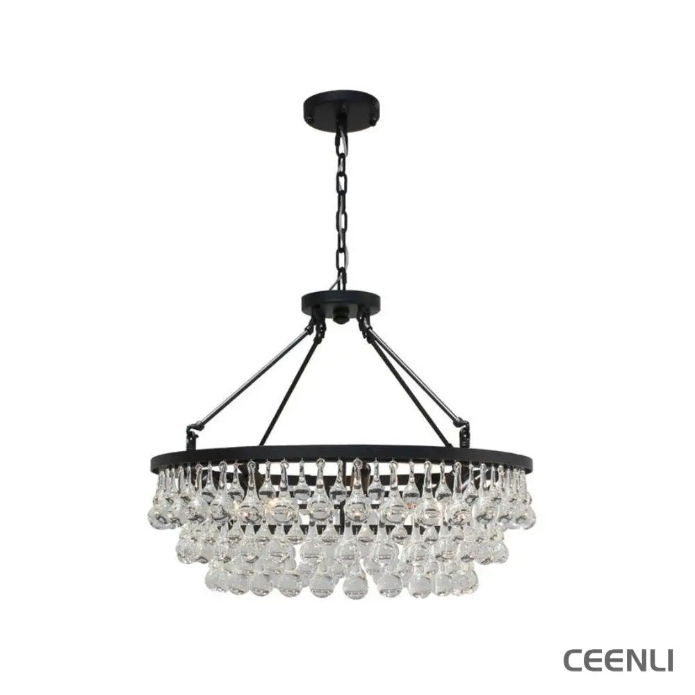 Unique Tiered Crystal Chandelier 8 heads Φ 23.6″ x H 18.9″ / Dia 60cm x H 48cm / Black Chandelier