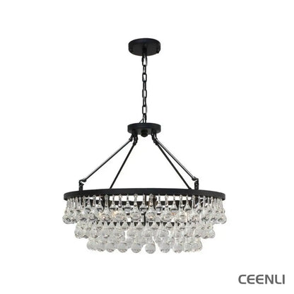 Unique Tiered Crystal Chandelier 8 heads Φ 23.6″ x H 18.9″ / Dia 60cm x H 48cm / Black Chandelier