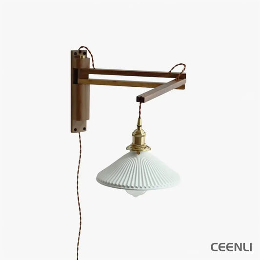 Walnut Telescopic Wall Lamp ∅ 23.2″ x H 9.4″ / L 59cm x H 24cm / Wooden + White / US plug Wall lamp