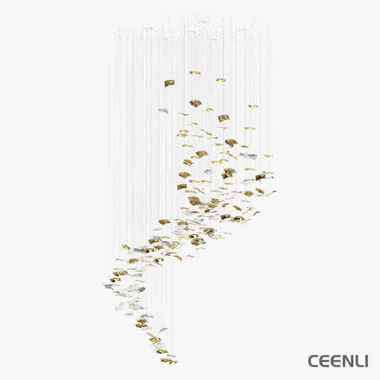 Whispering Kerchiefs Chandelier ∅ 51.2″ x H 98.4″ / Gold & Silver / Warm Light Chandelier