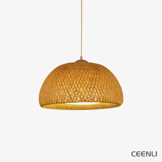 Zenith Bamboo Pendant Light ∅ 15″ x H 7.9″ / Dia 38cm x H 20cm / Chrome & Natural rattan Pendant light
